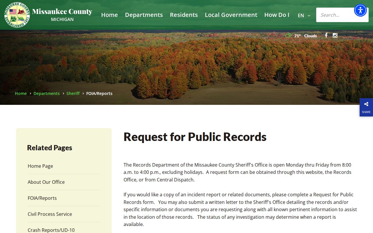 Missaukee County booking records FOIA request page