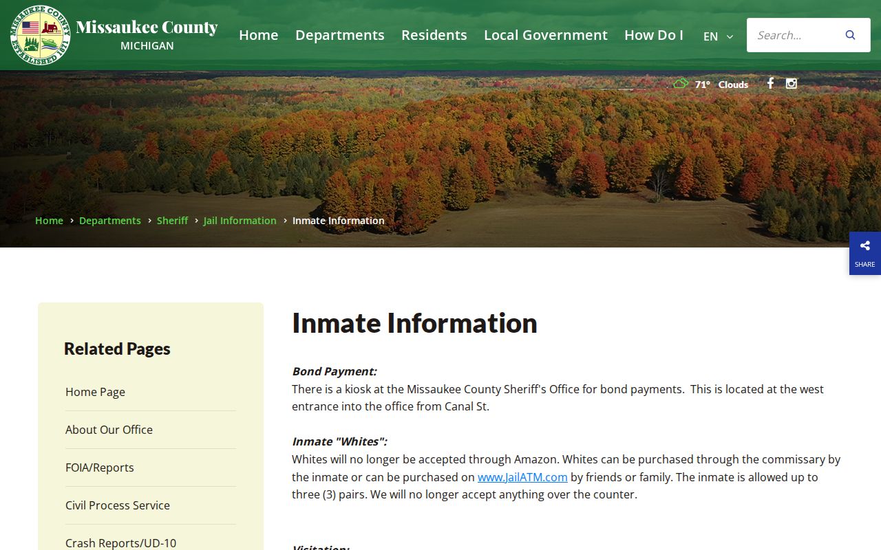 Missaukee County booking record and inmate information access page