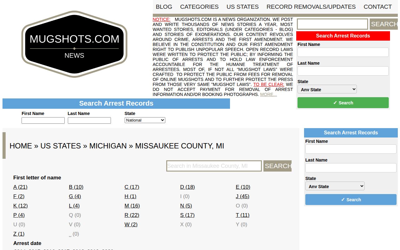 Missaukee County historic mugshot archive record source
