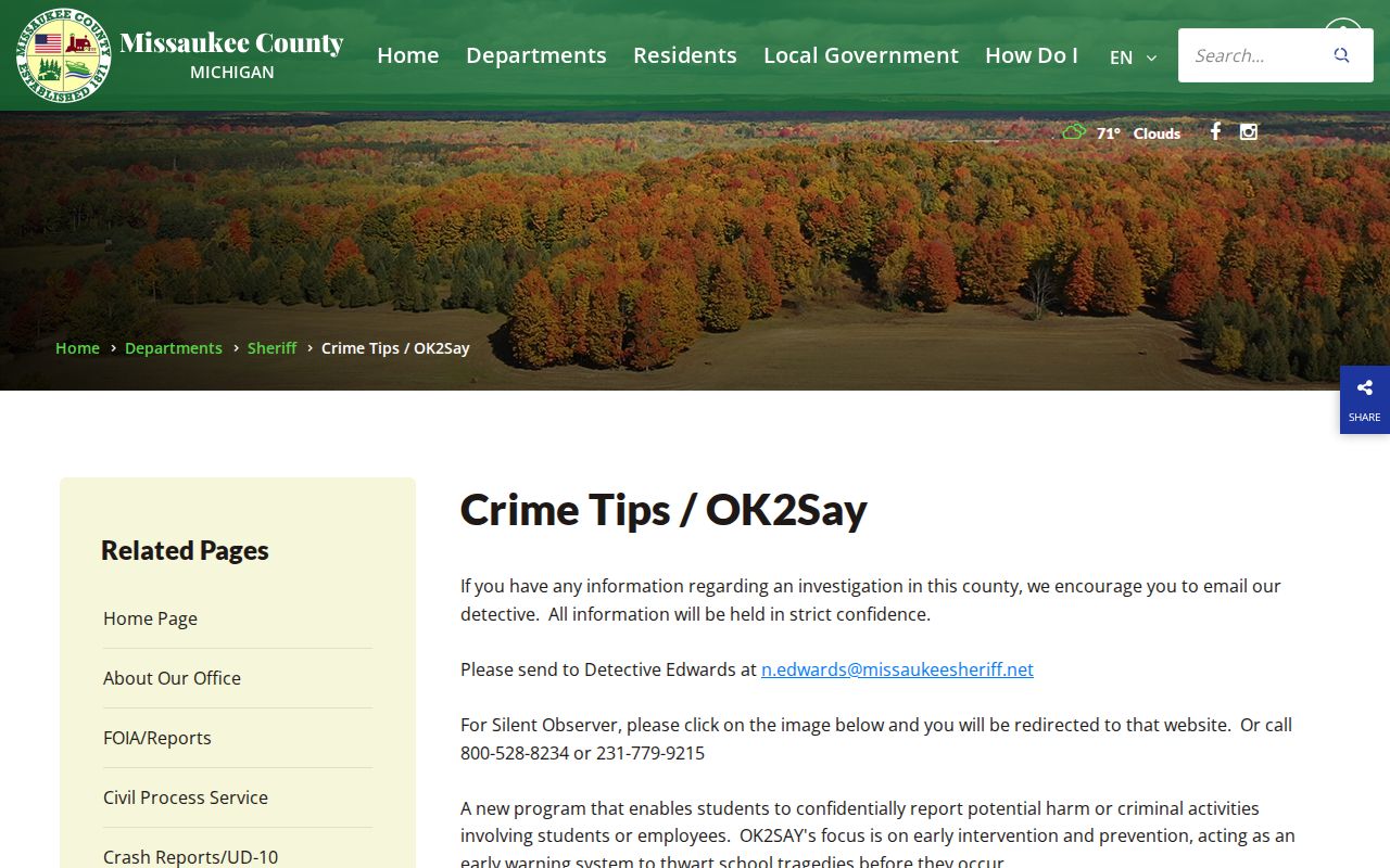 Missaukee County sheriff tip and wanted record resources